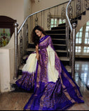 Pochampally-Ikkat-Silk-Cream-Blue-Sari-Weavesarees.com