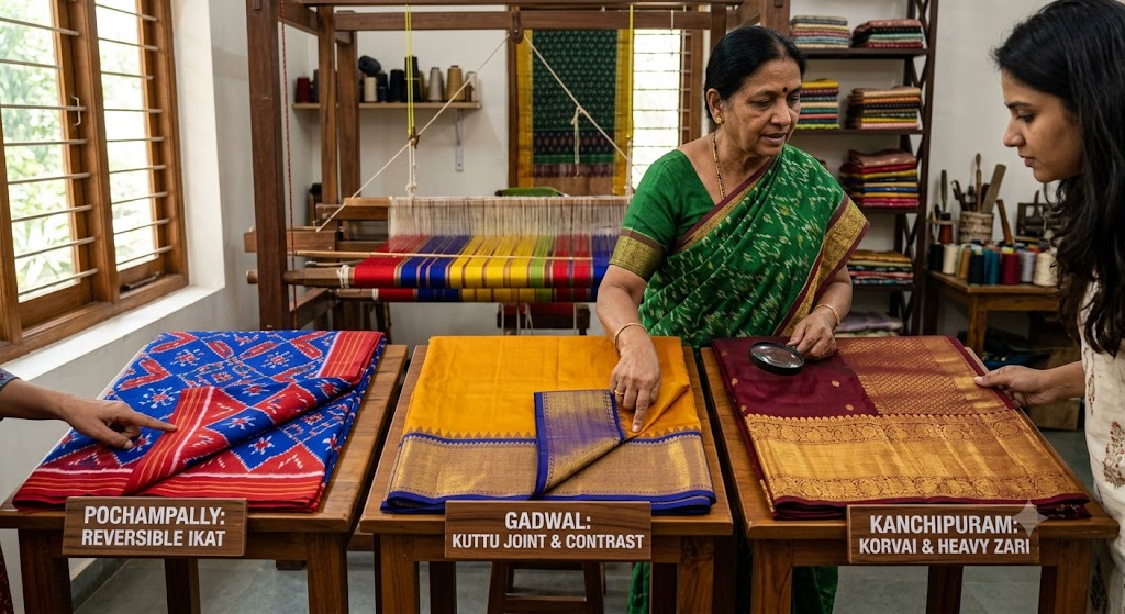 How to Identify Authentic Handloom Sarees: A Guide to Pochampally, Gadwal, and Kanchipuram