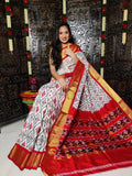 Ikkat White Red Saree