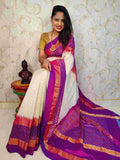 POCHAMPALLY SAREE Cream With Purple Color