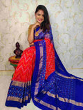 POCHAMPALLY SAREE Red with Blue COLOR