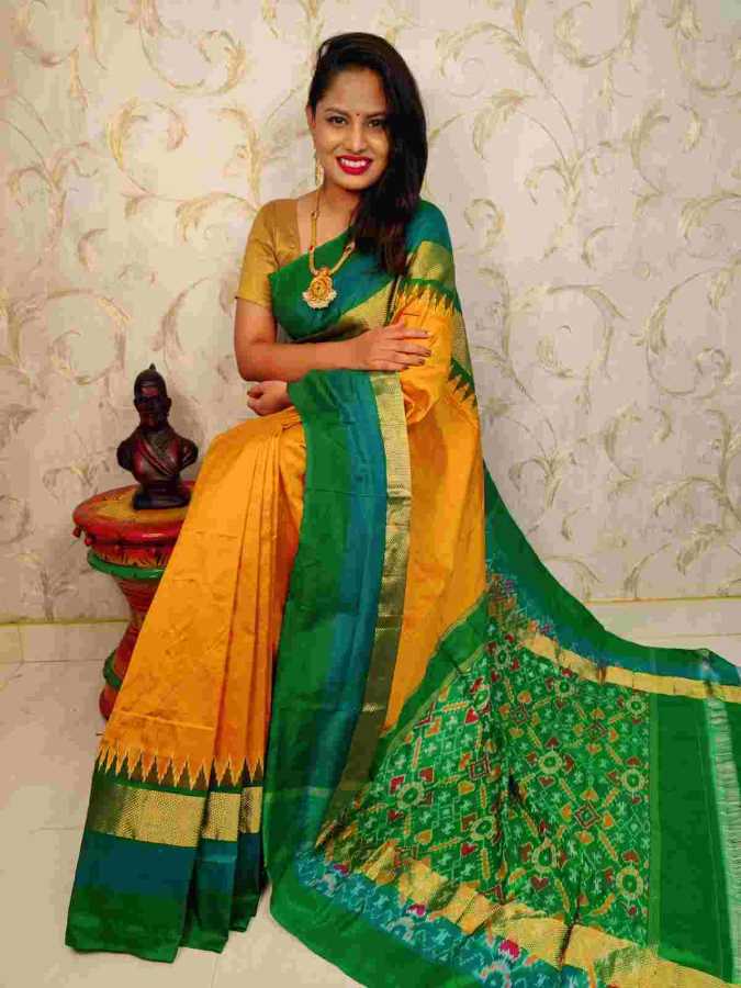 POCHAMPALLY SAREE Yellow With Green Color