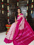 Pochampally Ikkat Silk Saree White And Pink Color