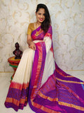 POCHAMPALLY SAREE Cream With Purple Color Pallu And Blouse Same As Ikkat Design
