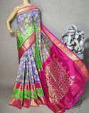 Pochampally Ikat Silk Saree Light Blue Pink