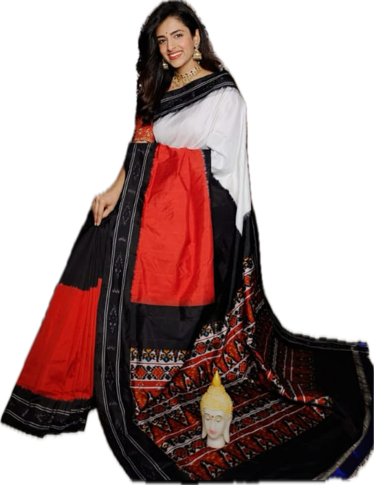 Ikkat Silk Saree Black Red