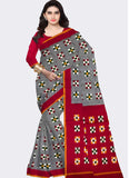 Double Ikkat Cotton Gray With Red Color Saree