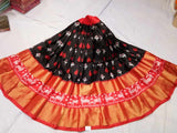 Pochampally Ikkat Silk Black With Orange Color Lehenga