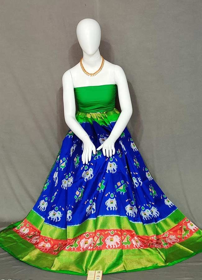 Blue ikkat lehenga top