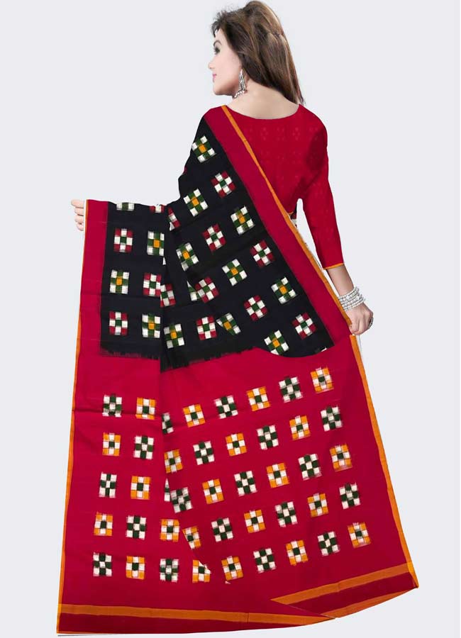 Double Ikat Cotton Black With Red Color Saree