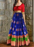 Pochampally Ikkat Silk Blue With Pink Color Lehenga