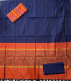 Ikkat Blue With Orange Color Dress Material