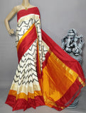 Pochampally Ikkat Silk Cream With Red Color Saree