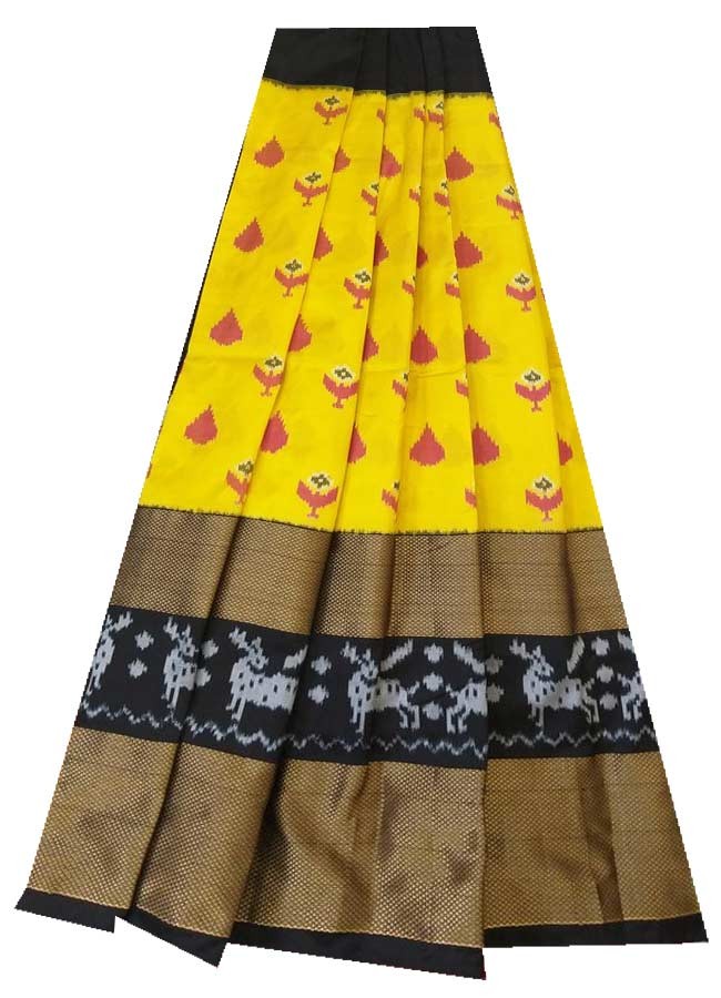 Pochampally Ikkat Silk Yellow With Black Color Lehenga
