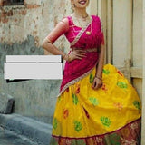 Pochampally Ikkat Silk yellow With Pink Color Lehenga