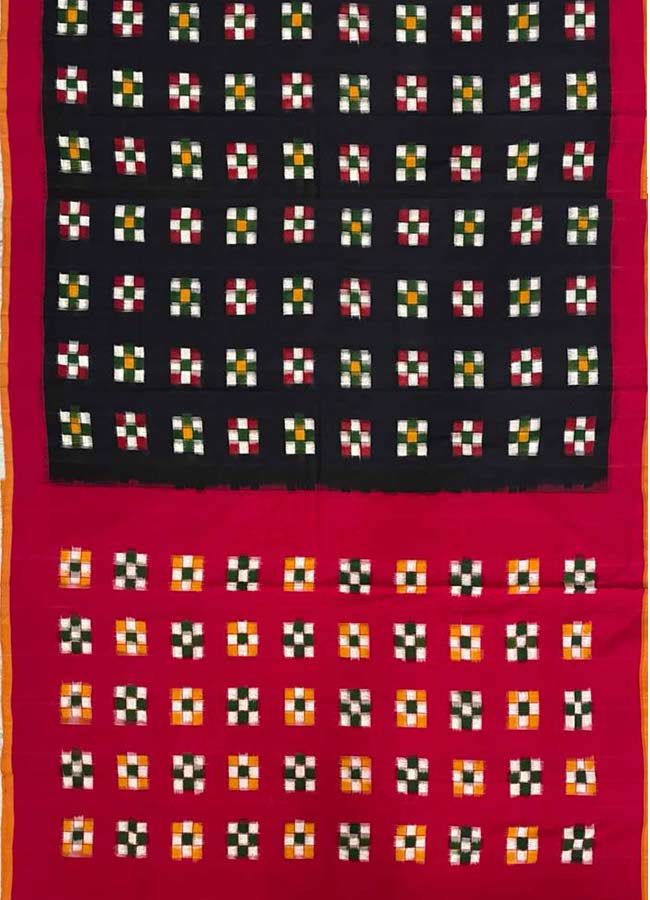Double Ikat Cotton Black With Red Color Saree