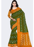 Ikkat Cotton Green With Yellow Color Saree