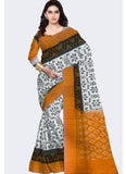 Ikkat Cotton White And Yellow Color Saree