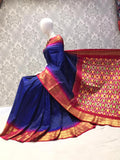 Pochampally Ikkat Silk Saree Blue With Pink Color