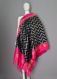 Ikkat Silk Black And Pink Color Jig Jag Dupatta