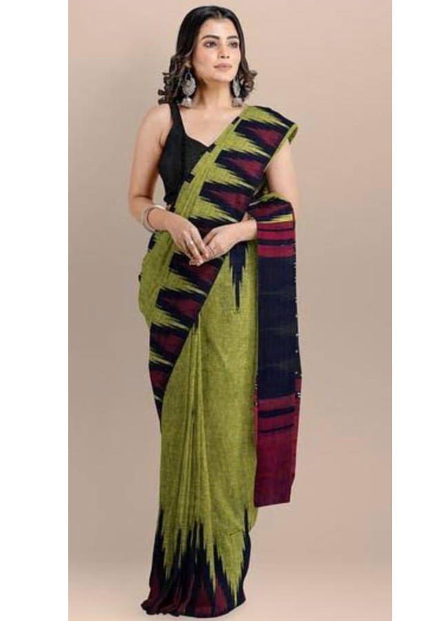 Pochampally Ikkat cotton Green With Black Color Saree