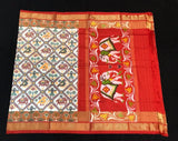 Pochampally Ikkat Patola Silk White And Red Color Saree