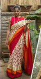 Pochampally Ikkat Silk Cream With Red Color Saree