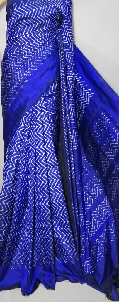 Pochampally Ikkat Silk Blue Color Saree
