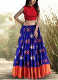 Pochampally Ikkat Silk Blue With Orange Color Lehenga