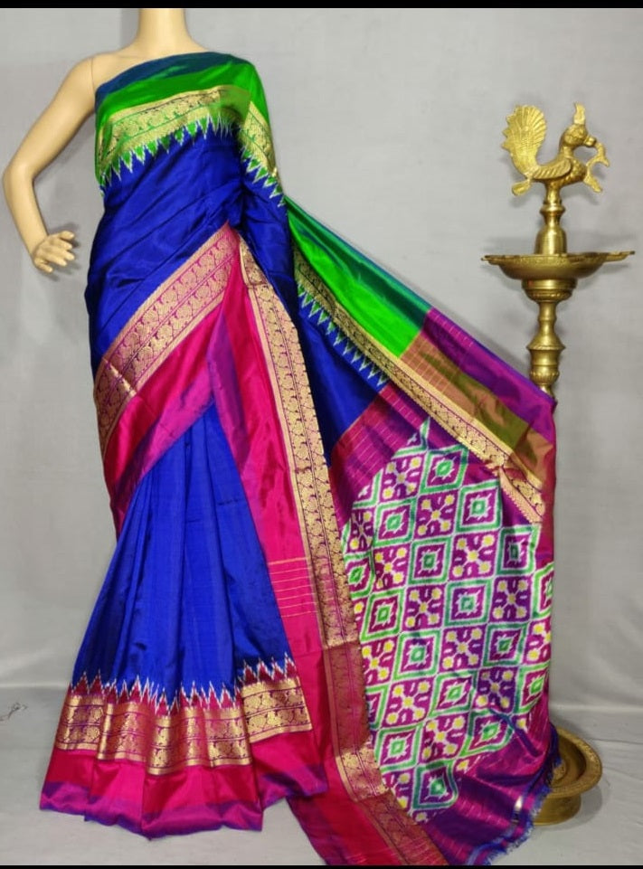 Pochampally Ikkat Silk Blue With Purple Color Saree