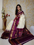Cream With Chocolet Color Pochampally Ikat Silk Saree