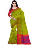 Soft Silk Olive Green With Red Color Saree