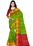 Soft Silk Parrot Green With Red Color Saree