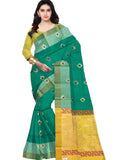 Soft Silk Rama Green With Cream Color Saree