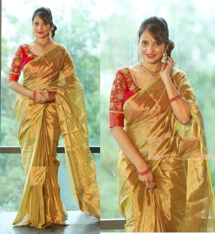 Latest Uppada Tissue Gold Color Saree